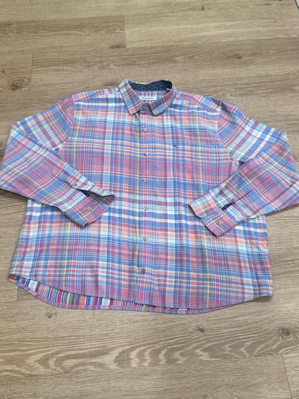 Tommy Bahama Mens XXL Plaid Button Front Shirt Multicolor Marlin Logo LS